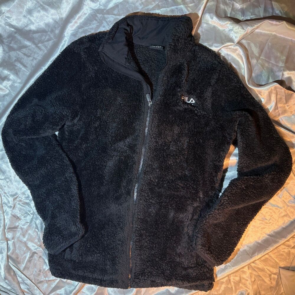 Fila Sport Black Sherpa Fleece Full Zip Jacket Size Small